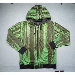 Upper Playground Hoodie Mens Small Green Forest Print Full Zip Streetwear Adult